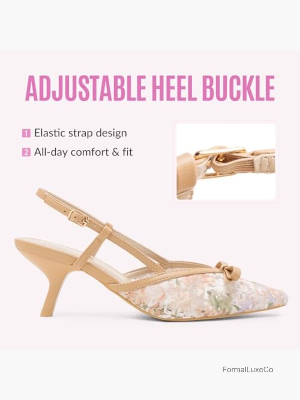 Elegant Floral Mesh Pointed Toe Pumps with Kitten Heel - Picture 5 of 7